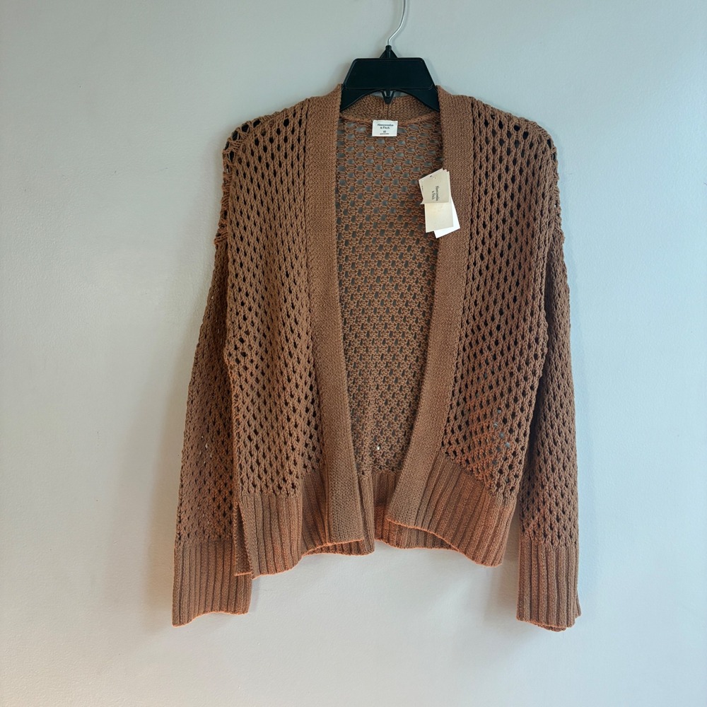 Abercrombie Fitch Crochet Cardigan Womens XS Brown Open Knit Boho  Neutral Fall